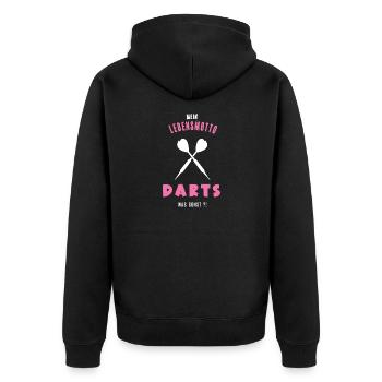 Dart Darts Darten Spiel Darterin Spielerin - Unisex Premium Bio Zip Hoodie - Schwarz - Hinten - Nico (187cm)