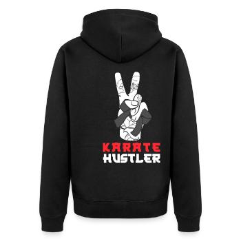 Karate Black Belt Gi Uniform - Unisex Premium Bio Zip Hoodie - Schwarz - Hinten - Nico (187cm)