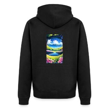 Landschaft mit 4 Bereichen, Generative KI - Unisex Premium Bio Zip Hoodie - Schwarz - Hinten - Nico (187cm)