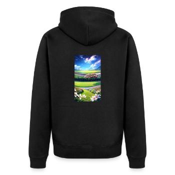 Paysage avec 4 zones, IA générative - Veste à capuche bio Premium Unisexe - noir - Dos - Nico (187cm)