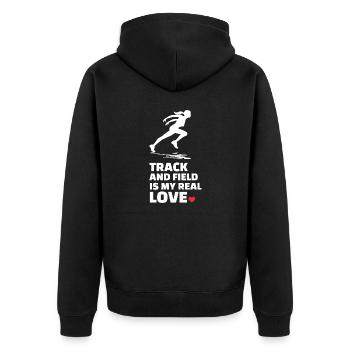 I love athletics - Unisex Premium Organic Zip Hoodie - black - Back - Nico (187cm)