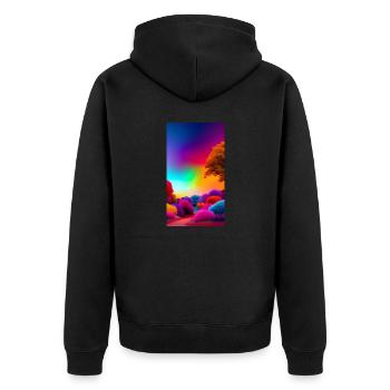Leuchtendes Farbspektakel - Unisex Premium Bio Zip Hoodie - Schwarz - Hinten - Nico (187cm)