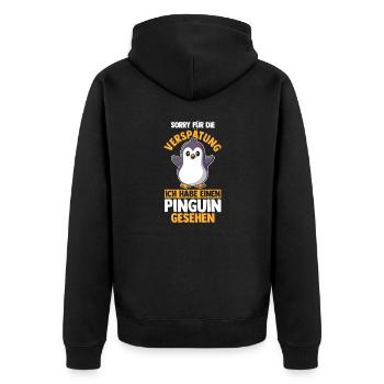 Pinguin - Unisex Premium Bio Zip Hoodie - Schwarz - Hinten - Nico (187cm)