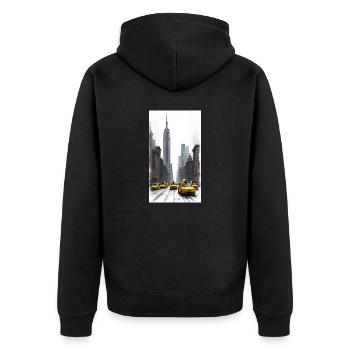 New York - Unisex Premium Bio Zip Hoodie - Schwarz - Hinten - Nico (187cm)