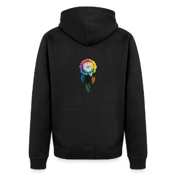 Träume fangen, Farben fließen - Unisex Premium Bio Zip Hoodie - Schwarz - Hinten - Nico (187cm)