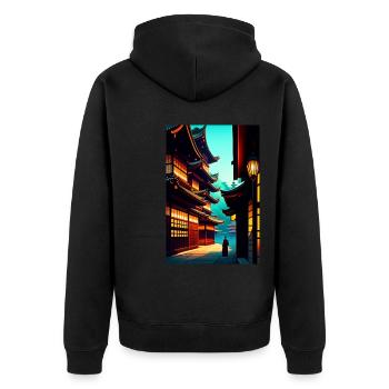 Japanese Village ,Art Anime Manga Aesthetics - Unisex Premium Organic Zip Hoodie - black - Back - Nico (187cm)