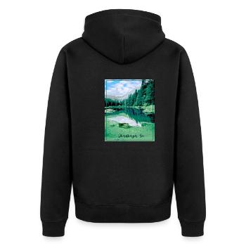 Obernberger See,landschaft,see,Tirol - Unisex Premium Bio Zip Hoodie - Schwarz - Hinten - Nico (187cm)