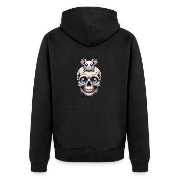 Skull mit süßer kleiner Maus auf der Stirn - Unisex Premium Bio Zip Hoodie - Schwarz - Hinten - Nico (187cm)