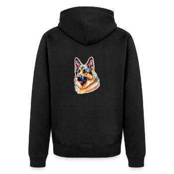Deutscher Schäferhund Wasserfarben - Unisex Premium Bio Zip Hoodie - Schwarz - Hinten - Nico (187cm)