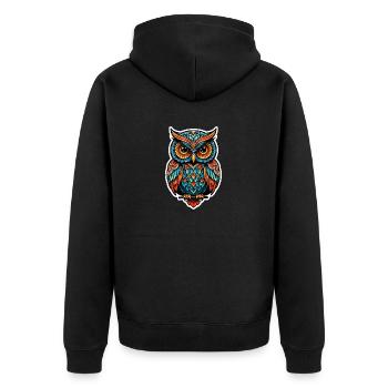 Eule Neo Traditional - Unisex Premium Bio Zip Hoodie - Schwarz - Hinten - Nico (187cm)