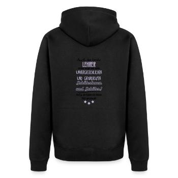 Bester Lehrer Shirt - Unisex Premium Bio Zip Hoodie - Schwarz - Hinten - Nico (187cm)