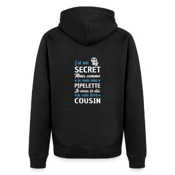 jai un secret / je vais être cousin / futur cousin - Veste à capuche bio Premium Unisexe - noir - Dos - Nico (187cm)