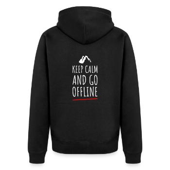 Keep Calm And Go Offline. Hiking Design - Unisex Premium Organic Zip Hoodie - black - Back - Nico (187cm)