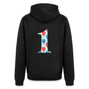 Ballon zum 1. Jubiläum - Unisex Premium Bio Zip Hoodie - Schwarz - Hinten - Nico (187cm)