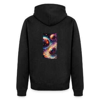 Space Planets Watercolor - Unisex Premium Bio Zip Hoodie - Schwarz - Hinten - Nico (187cm)