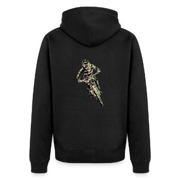 MTB-Abfahrt - Unisex Premium Bio Zip Hoodie - Schwarz - Hinten - Nico (187cm)
