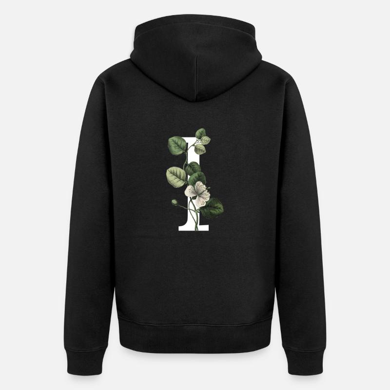 lettre i botanique vert - Veste à capuche bio Premium Unisexe - noir