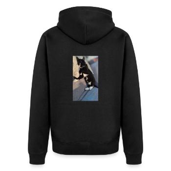 TUXEDO CAT SLEEPING - Unisex Premium Organic Zip Hoodie - black - Back - Nico (187cm)