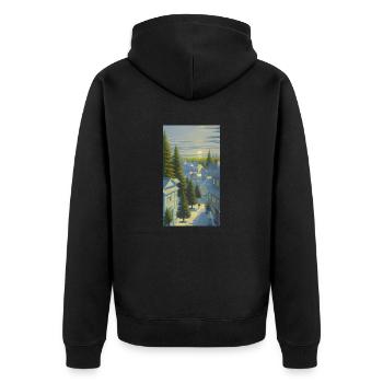 Winter sunset in a cozy village - Unisex Premium Organic Zip Hoodie - black - Back - Nico (187cm)
