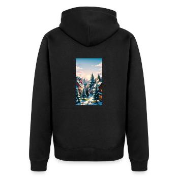 Märchenhaftes Winterdorf Enchanting Winter Village - Unisex Premium Bio Zip Hoodie - Schwarz - Hinten - Nico (187cm)