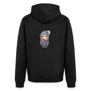 Katze mit Mütze, Schal und Jacke - Unisex Premium Bio Zip Hoodie - Schwarz - Hinten - Nico (187cm)