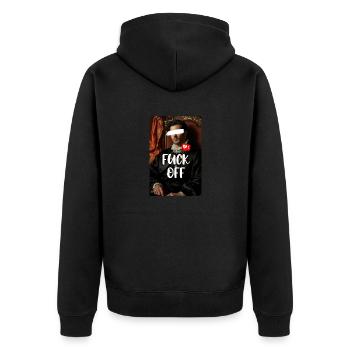 FUCK OFF – Neoklassische Kunst - Unisex Premium Bio Zip Hoodie - Schwarz - Hinten - Nico (187cm)