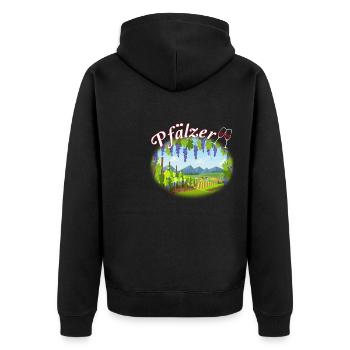 100% Pfälzer Pälzer Palz Pfalz Mundart Dialekt - Unisex Premium Bio Zip Hoodie - Schwarz - Hinten - Nico (187cm)