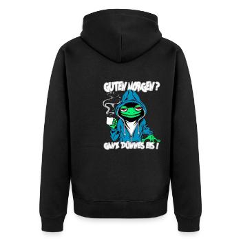 Ganz Dünnes Eis Morgenmuffel Frosch Kaffee - Unisex Premium Bio Zip Hoodie - Schwarz - Hinten - Nico (187cm)