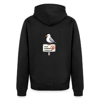 Freche Möwe auf Möwen Verbotsschild Schild Zeichen - Unisex Premium Bio Zip Hoodie - Schwarz - Hinten - Nico (187cm)