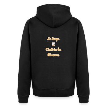 Zeit - Unisex Premium Bio Zip Hoodie - Schwarz - Hinten - Nico (187cm)