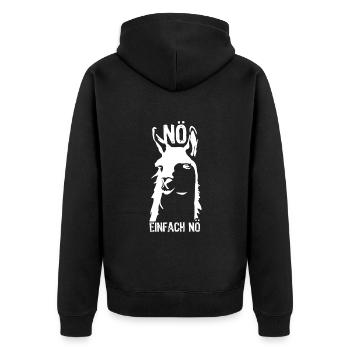 Nö, einfach nö, ich muss garnichts - Lama - Spruch - Unisex Premium Bio Zip Hoodie - Schwarz - Hinten - Nico (187cm)
