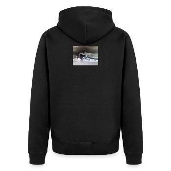 DDDesign - "Art of War"-Collection Nr. 012 - Unisex Premium Bio Zip Hoodie - Schwarz - Hinten - Nico (187cm)