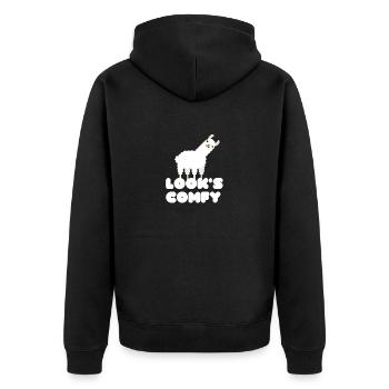 Süßes Lama | Looks Comfy Design | Süßes Geschenk - Unisex Premium Bio Zip Hoodie - Schwarz - Hinten - Nico (187cm)