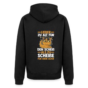 Zu Alt Für Den Scheiß - Unisex Premium Bio Zip Hoodie - Schwarz - Hinten - Nico (187cm)