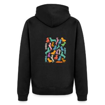 Patterns of many colorful dachshunds - Unisex Premium Organic Zip Hoodie - black - Back - Nico (187cm)