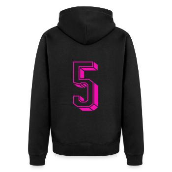Zahl fünf - Nummer 5 pink Mädchen Trikotnummer - Unisex Premium Bio Zip Hoodie - Schwarz - Hinten - Nico (187cm)