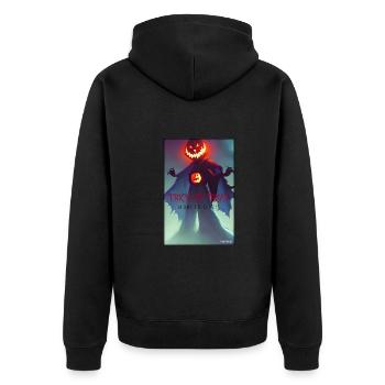 Halloween Kürbis Monster - Süßes oder Saures - Unisex Premium Bio Zip Hoodie - Schwarz - Hinten - Nico (187cm)