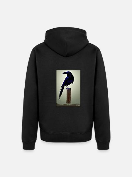 Mystical Night Blue Raven Bird - Unisex Premium Organic Zip Hoodie - black