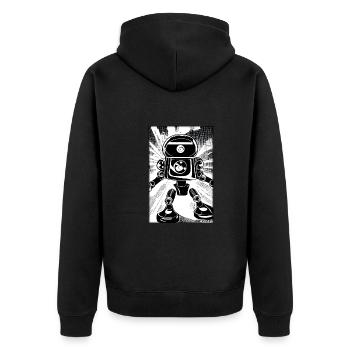 Roboter Comic Zukunft Cyborg Maschine Technik - Unisex Premium Bio Zip Hoodie - Schwarz - Hinten - Nico (187cm)