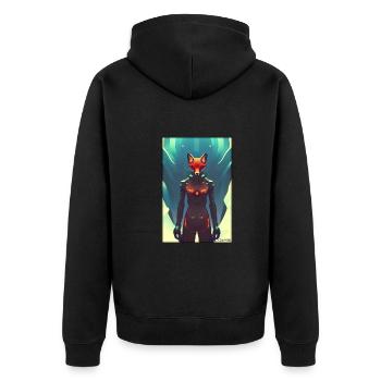 Fuchs Wildtier Cyber Neon Punk Zukunft Sci-Fi - Unisex Premium Bio Zip Hoodie - Schwarz - Hinten - Nico (187cm)