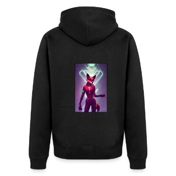 Fuchs Wildtier Cyber Neon Punk Zukunft Sci-Fi - Unisex Premium Bio Zip Hoodie - Schwarz - Hinten - Nico (187cm)