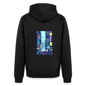 Tokyo City Stadt Cyber Punk Zukunft Sci-Fi Asien - Unisex Premium Bio Zip Hoodie - Schwarz - Hinten - Nico (187cm)