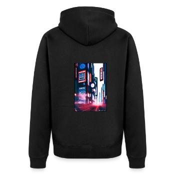 Tokyo City Stadt Cyber Punk Zukunft Sci-Fi Asien - Unisex Premium Bio Zip Hoodie - Schwarz - Hinten - Nico (187cm)