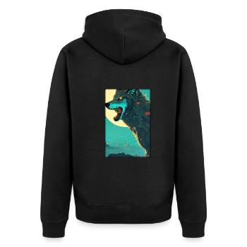 Wolf Tiermotiv Natur Wild Mystisch Wildtier - Unisex Premium Bio Zip Hoodie - Schwarz - Hinten - Nico (187cm)