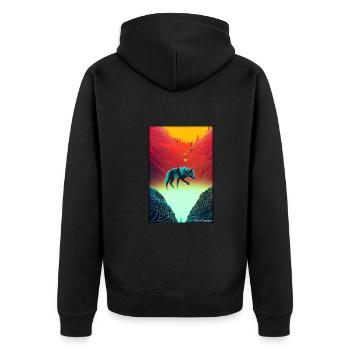 Wolf Tiermotiv Natur Wild Mystisch Wildtier - Unisex Premium Bio Zip Hoodie - Schwarz - Hinten - Nico (187cm)