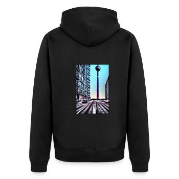 Berlin Berliner Fernsehturm Stadt Wahrzeichen - Unisex Premium Bio Zip Hoodie - Schwarz - Hinten - Nico (187cm)