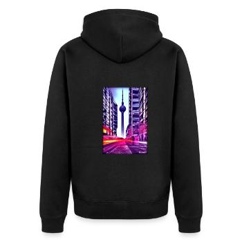 Berlin Berliner Fernsehturm Stadt Wahrzeichen - Unisex Premium Bio Zip Hoodie - Schwarz - Hinten - Nico (187cm)