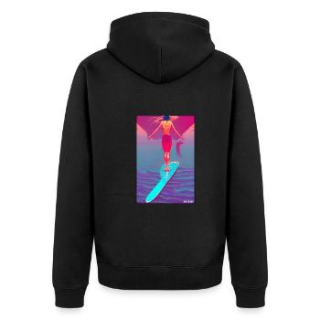 Surfergirl Mädchen Frau Surfbrett Wellen Meer - Unisex Premium Bio Zip Hoodie - Schwarz - Hinten - Nico (187cm)