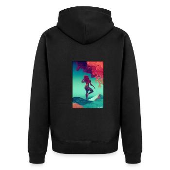 Surfergirl Mädchen Frau Surfbrett Wellen Meer - Unisex Premium Bio Zip Hoodie - Schwarz - Hinten - Nico (187cm)