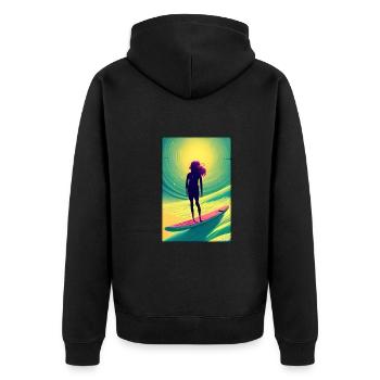 Surfergirl Mädchen Frau Surfbrett Wellen Meer - Unisex Premium Bio Zip Hoodie - Schwarz - Hinten - Nico (187cm)
